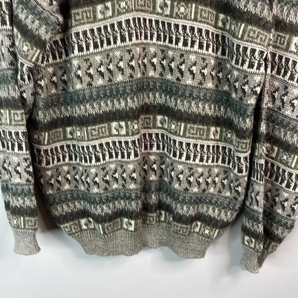 VINTAGE 90s Mens Wool Blend Tip Top FairIsle Style Polo Collar Sweater Grey M - Picture 6 of 11